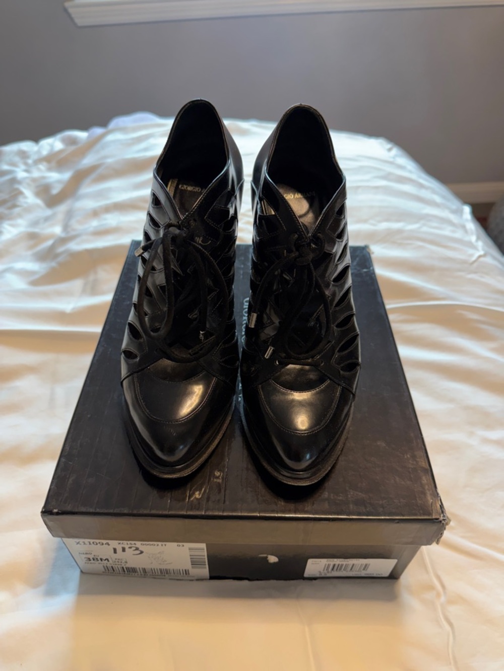 Giorgio Armani Black Cutout Leather Ankle Booties